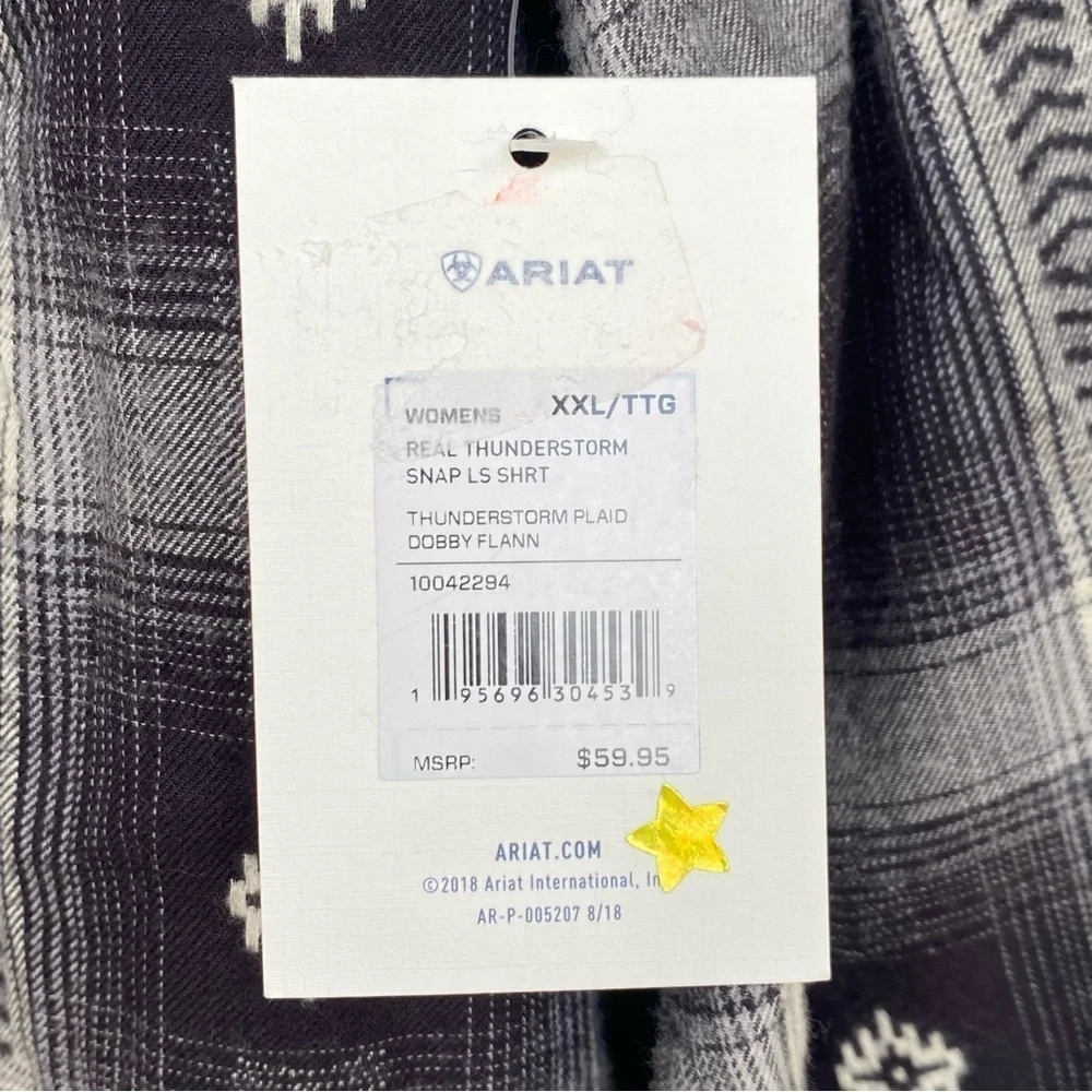 Women's ARIAT REAL Flannel Shirt Thunderstorm Plaid Aztec Dobby Size XXL Snap - Picture 6 of 6